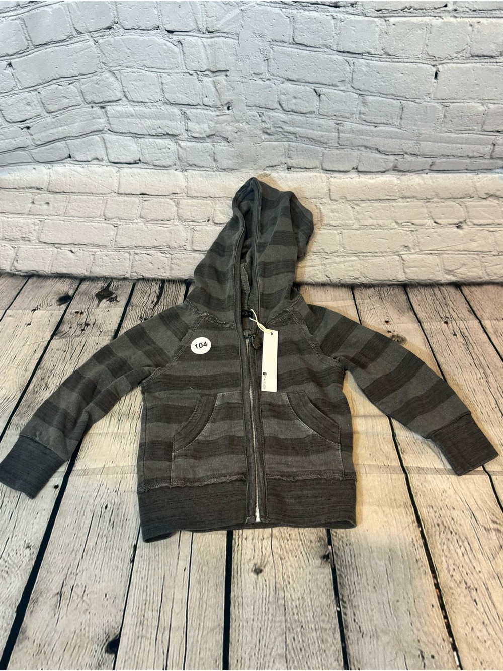 Miki Miette Gray Striped Baby Zip Hoodie